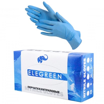 Перчатки Elegreen голубой (S) - нитриловые, текстурированные (50пар), Elegreen / Россия